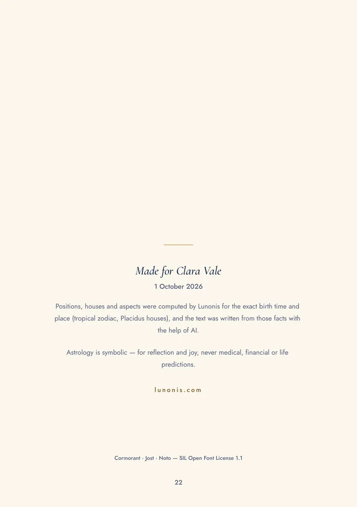 Last page: made for Clara Vale, with how the chart was computed